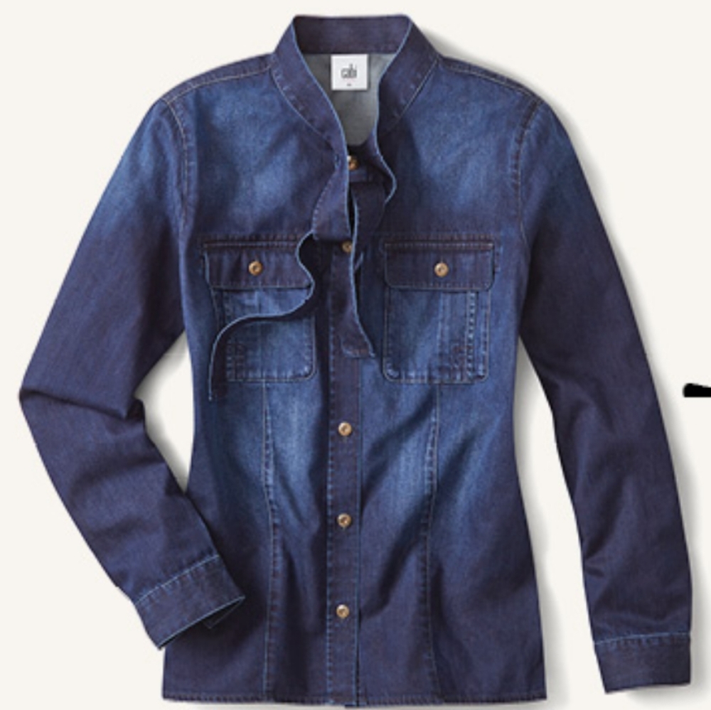 Cabi Denim Blouse with Cute Ties at Neckline M